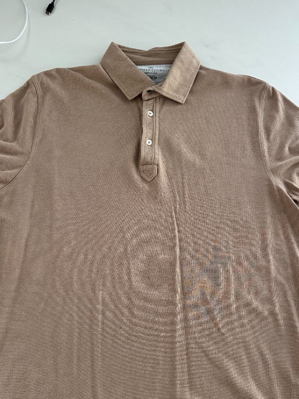 Brunello Cucinelli Tan Brown Cotton Pique Polo Shirt Size 54 US XL